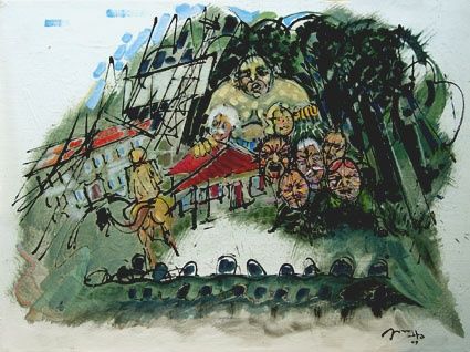 Painting titled "Le marchand de less…" by Jean-Marie Holterbach, Original Artwork