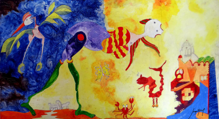 Malerei mit dem Titel "100 años de la avia…" von Jorge Miño, Original-Kunstwerk, Öl