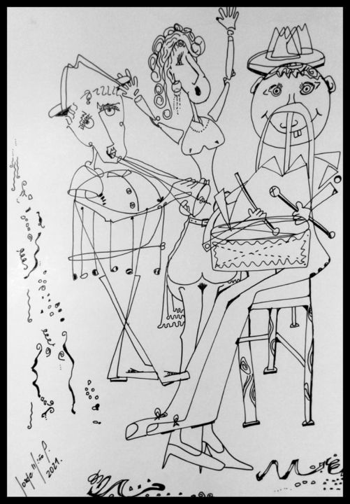 Disegno intitolato ""Bullangueros"" da Jorge Miño, Opera d'arte originale, Inchiostro