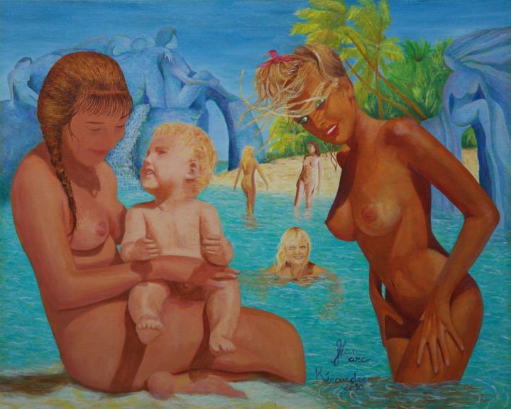 Peinture intitulée "les baigneuses au b…" par Jean-Marc Kéraudren, Œuvre d'art originale, Huile