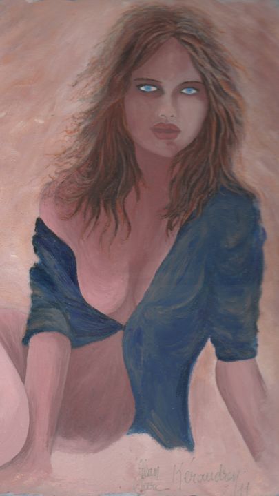 Malerei mit dem Titel "les yeux bleus" von Jean-Marc Kéraudren, Original-Kunstwerk, Öl