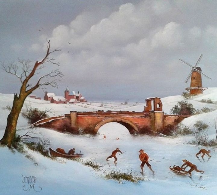 Peinture intitulée "le-castel-enneige-8…" par Jean-Marie Lamare, Œuvre d'art originale