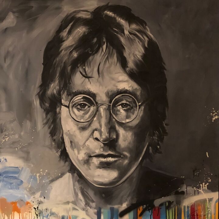 Peinture intitulée "John Lennon /4" par Jean-Michel Lourenço, Œuvre d'art originale, Huile