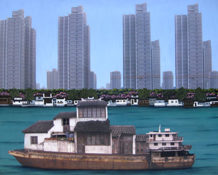 Pintura intitulada "China: Restructurin…" por Jacqueline Moses, Obras de arte originais,