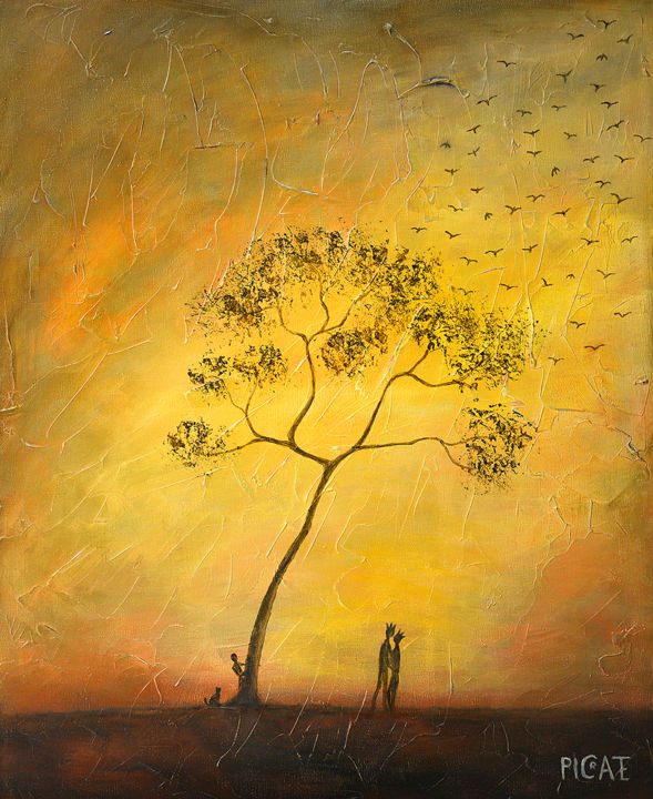 Peinture intitulée ""Danser au Crépuscu…" par Picrate, Œuvre d'art originale, Acrylique