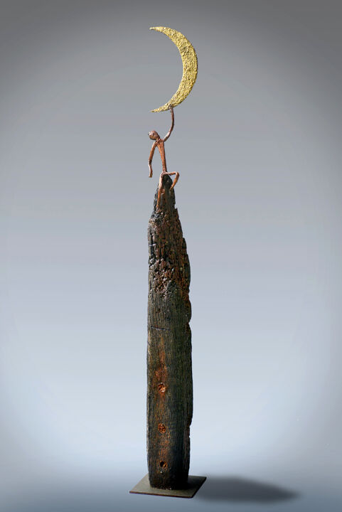 Sculpture intitulée ""L'Allumeur d'Etoil…" par Picrate, Œuvre d'art originale, Bois