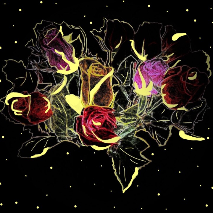Digitale Kunst mit dem Titel "ROSES...IN STARLIGHT" von Jmsbell, Original-Kunstwerk, Digitale Malerei