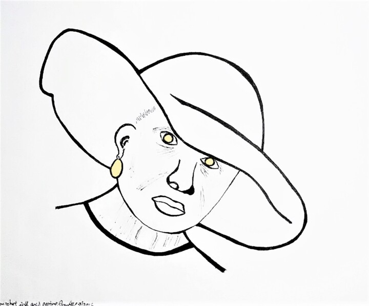 Drawing titled "Woman in hat with g…" by Jmsbell, Original Artwork, Marker