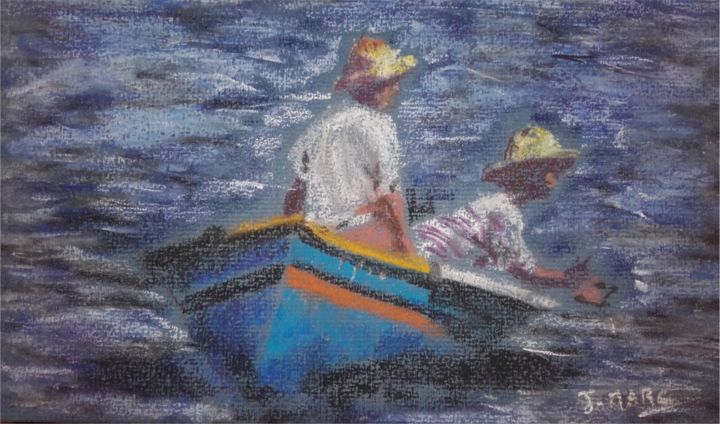 Peinture intitulée "pêcheurs antillais" par Jean-Marc Subira, Œuvre d'art originale, Pastel