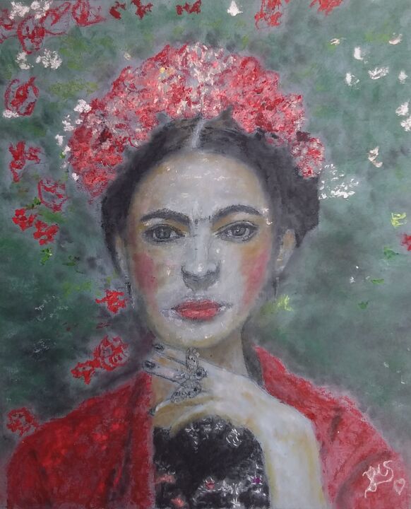 Pittura intitolato "Frida Kahlo" da Jean-Marc Subira, Opera d'arte originale, Pastello