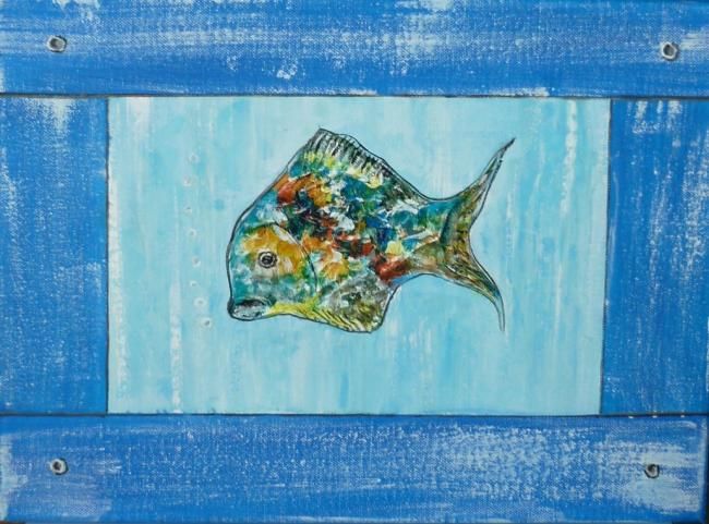 Schilderij getiteld "poisson bleu" door Jean-Michel Meotti, Origineel Kunstwerk