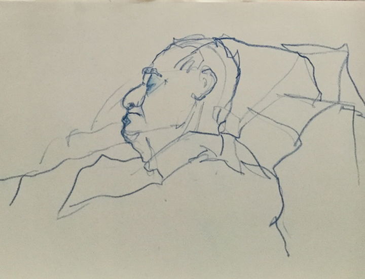 Drawing titled "mon père à l'agonie" by Brasier Jeanoel, Original Artwork, Conté
