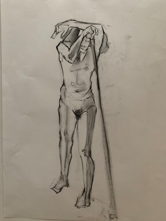 Drawing titled "modèle vivant fusain" by Brasier Jeanoel, Original Artwork, Charcoal