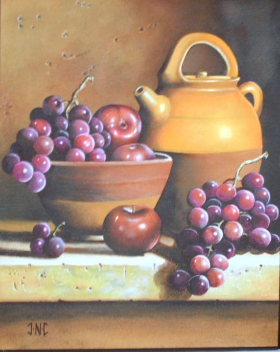 Painting titled "fruits-poterie-vari…" by Jean-Noel Cognet, Original Artwork