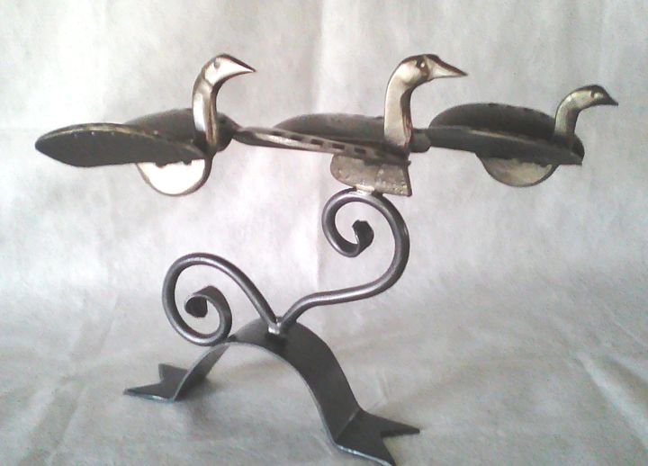 Sculpture intitulée "les-oies-sauvages.j…" par Jean Noël Oeil, Œuvre d'art originale, Métaux