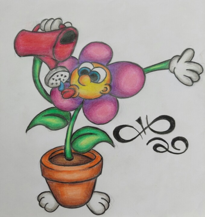Dessin intitulée "Fleur" par Jo Milot, Œuvre d'art originale, Crayon