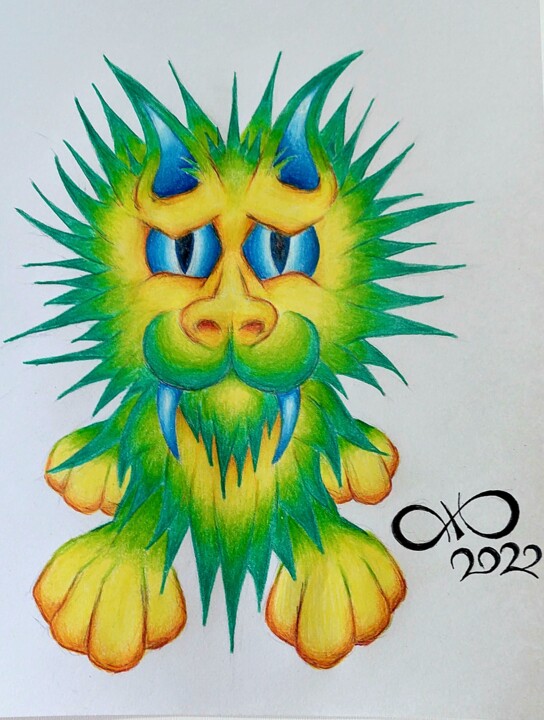 Dessin intitulée "Lion glow" par Jo Milot, Œuvre d'art originale, Crayon