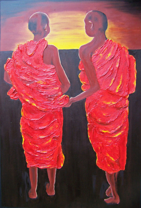 Painting titled "Novices---Take My H…" by Jo Moore, Original Artwork, Oil