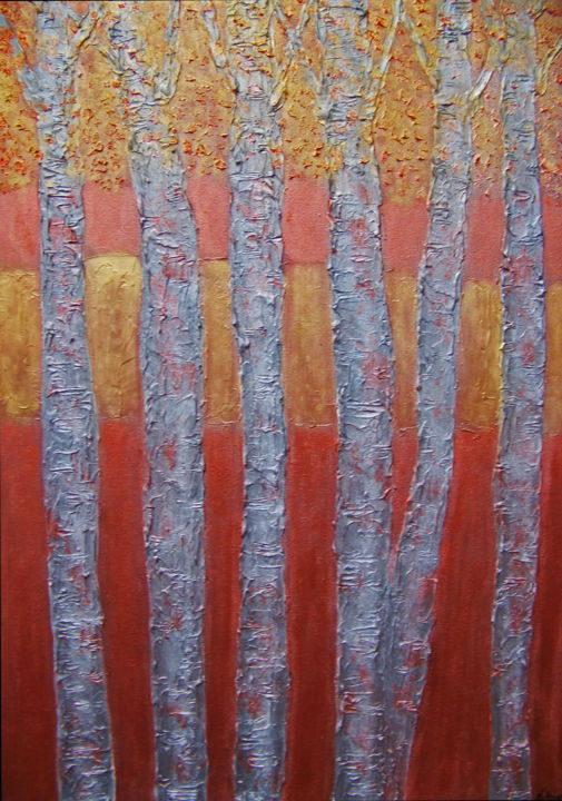 Malerei mit dem Titel "Autumn Glow---36x24…" von Jo Moore, Original-Kunstwerk, Öl