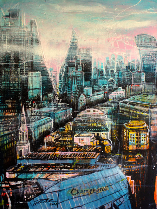 Malerei mit dem Titel "London Financial Di…" von Jopick, Original-Kunstwerk, Collagen