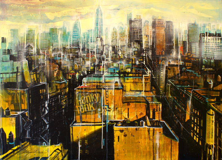 Malerei mit dem Titel "New York, East Vill…" von Jopick, Original-Kunstwerk, Collagen