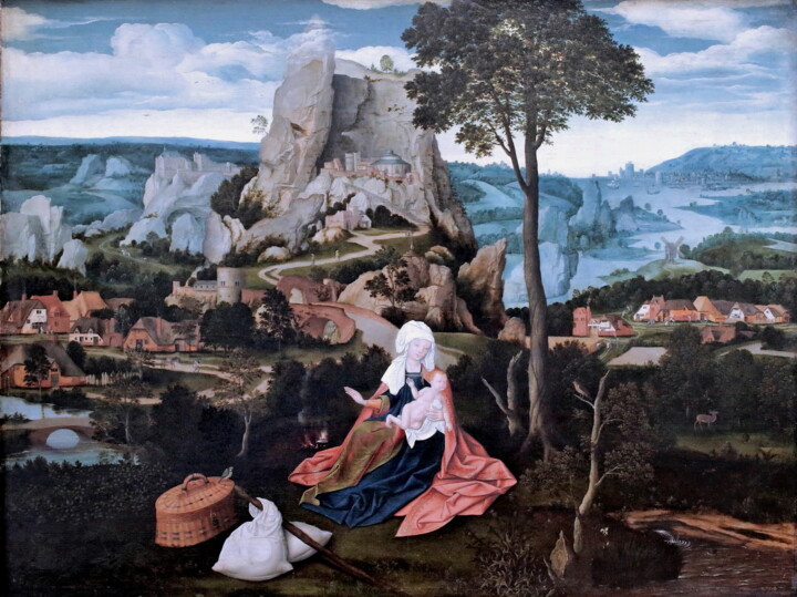 Painting titled "Repos pendant la fu…" by Joachim Patinier, Original Artwork, Oil