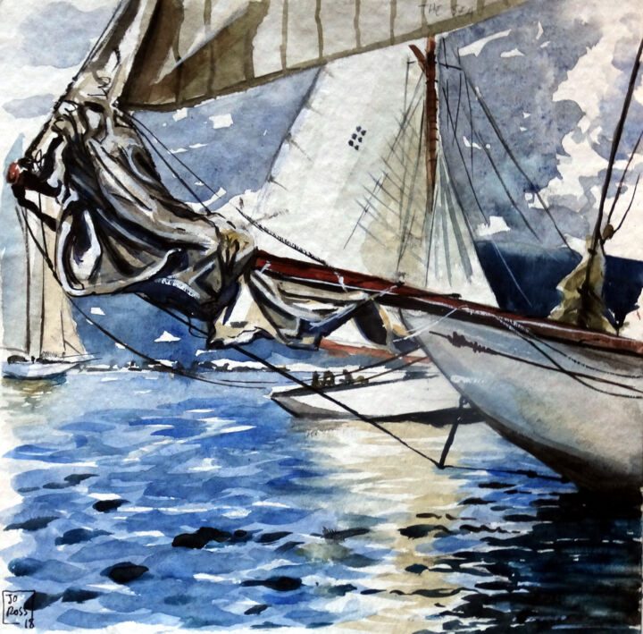 Painting titled "Marine 1" by Joachim Rossignol, Original Artwork, Watercolor