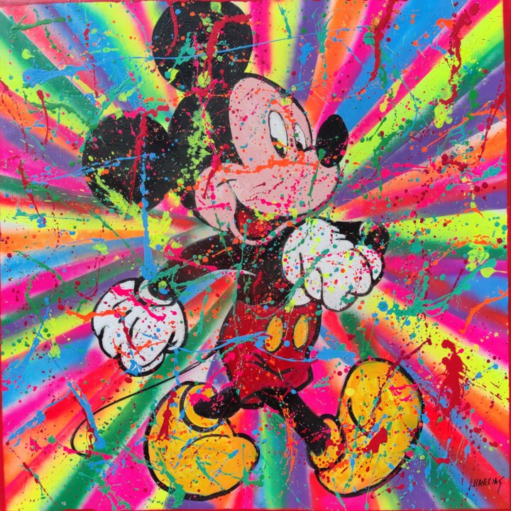 Pintura titulada "Mickey pop zen fluo…" por Joan Llaverias, Obra de arte original, Acrílico Montado en Bastidor de camilla d…