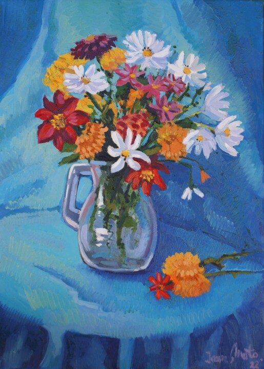 Peinture intitulée "Vase of flowers" par Joan Mato, Œuvre d'art originale, Huile