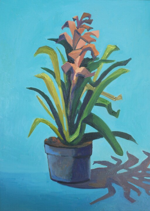 Painting titled "Bromeliad plant" by Joan Mato, Original Artwork, Oil