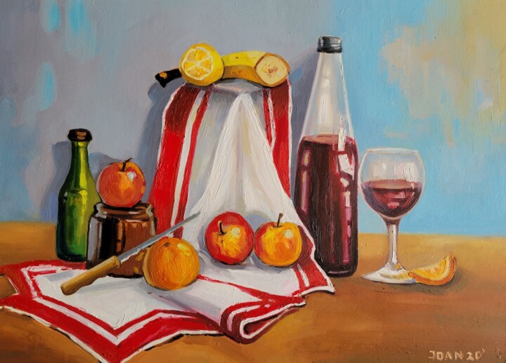 Painting titled "Still life with fru…" by Joan Mato, Original Artwork, Oil