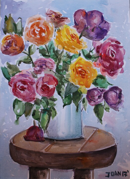 Painting titled "Watercolor roses" by Joan Mato, Original Artwork, Watercolor