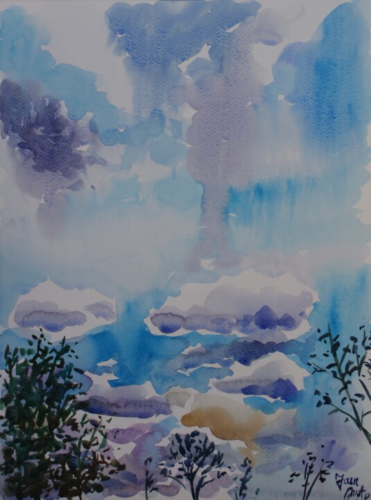 Painting titled "sky study" by Joan Mato, Original Artwork, Watercolor