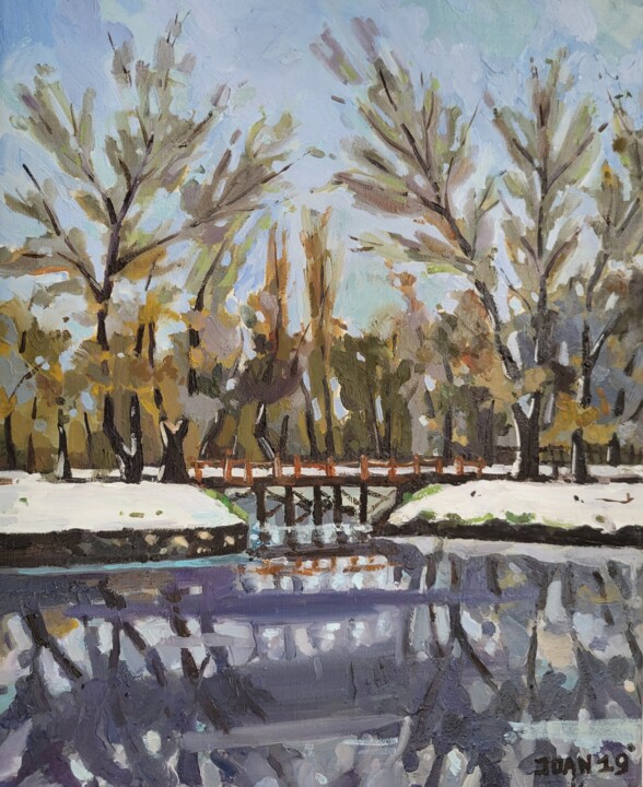 Malerei mit dem Titel "Winter in Drilon" von Joan Mato, Original-Kunstwerk, Öl