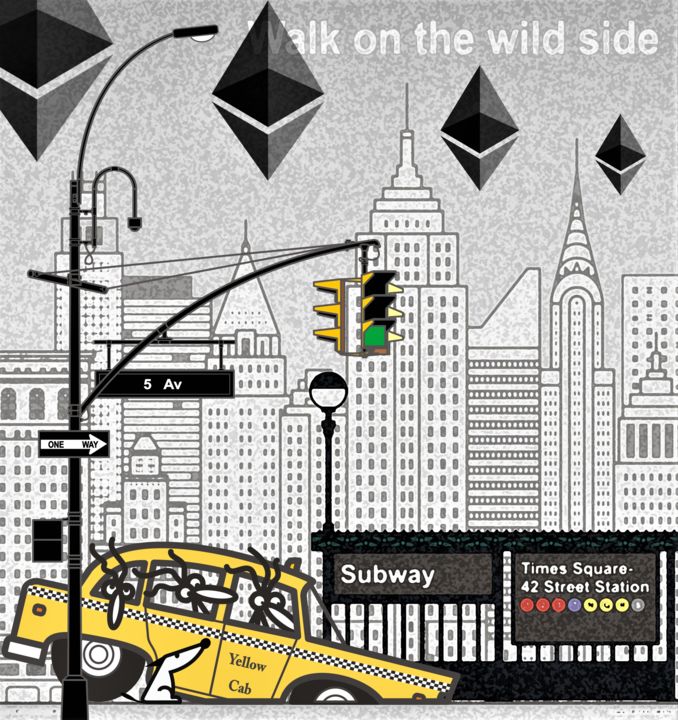 Grafika cyfrowa / sztuka generowana cyfrowo zatytułowany „Me and my dog in NYC” autorstwa Joan.Perez.Artist, Oryginalna prac…