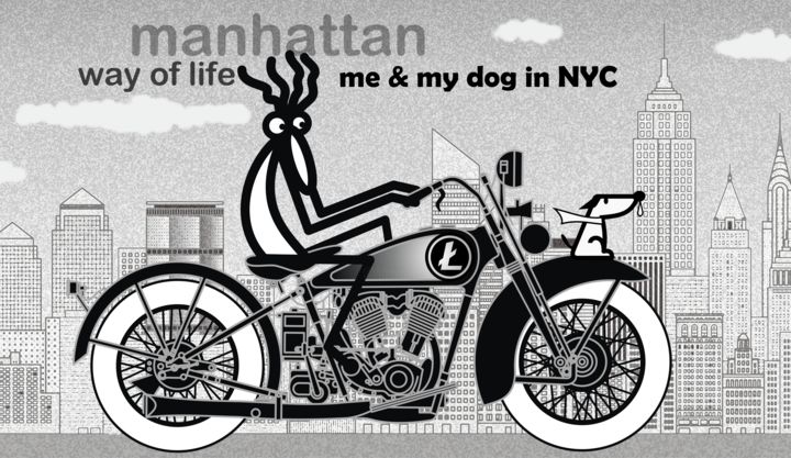 Grafika cyfrowa / sztuka generowana cyfrowo zatytułowany „me & my dog on Manh…” autorstwa Joan.Perez.Artist, Oryginalna prac…