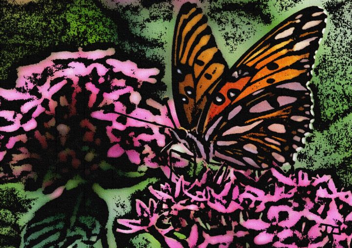 Pintura intitulada "flor e borboleta" por Joan Rodrigues, Obras de arte originais