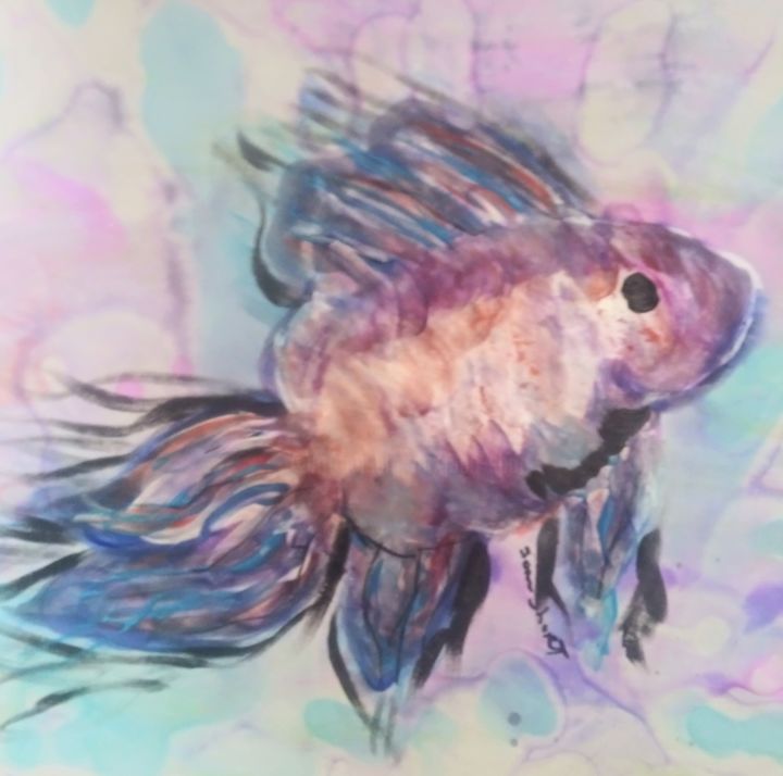 Schilderij getiteld "Radioactive fish" door Joan Short, Origineel Kunstwerk, Acryl