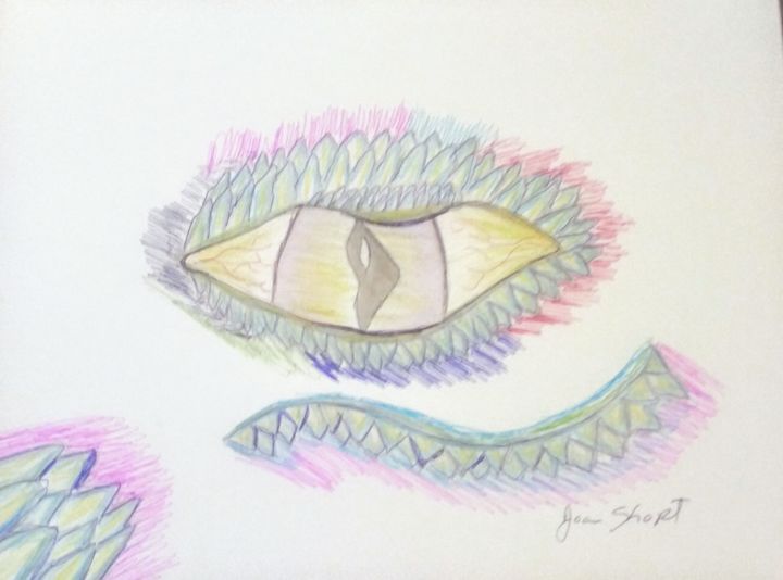 Desenho intitulada "Dragon color" por Joan Short, Obras de arte originais, Lápis