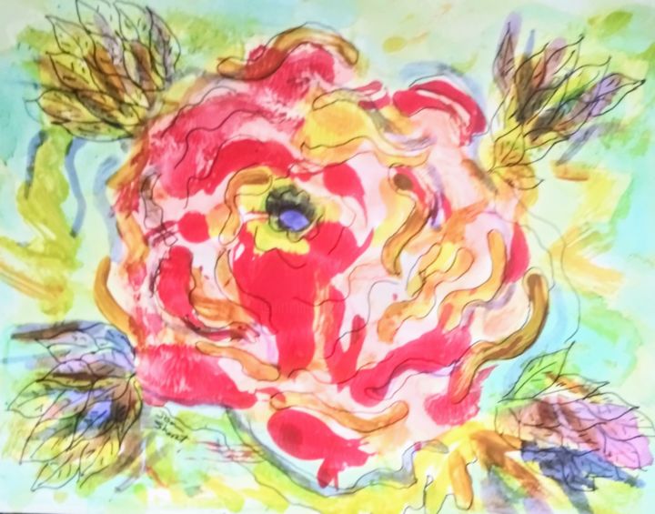 Painting titled "Flower" by Joan Short, Original Artwork, Ink