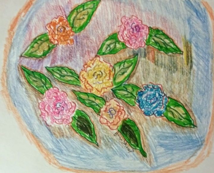 Desenho intitulada "Flowers" por Joan Short, Obras de arte originais, Lápis