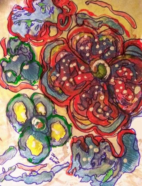 Malerei mit dem Titel "Flowers" von Joan Short, Original-Kunstwerk, Acryl