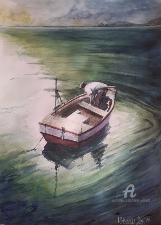 Peinture intitulée "La calma" par Joana Bisquert Mari, Œuvre d'art originale, Aquarelle Monté sur Autre panneau rigide