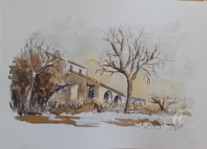 Drawing titled "Paisaje de riurau" by Joana Bisquert Mari, Original Artwork, Watercolor