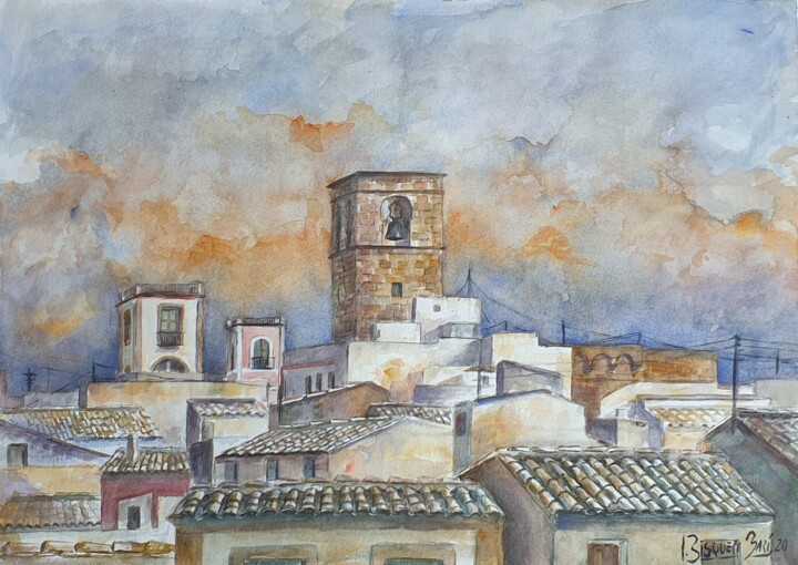 Painting titled "Tejados" by Joana Bisquert Mari, Original Artwork, Watercolor