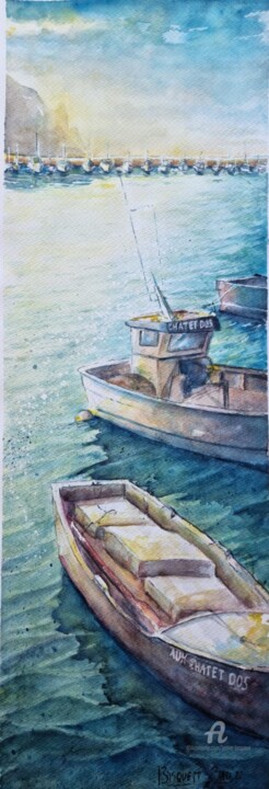 Pintura titulada "Barcos pesqueros" por Joana Bisquert Mari, Obra de arte original, Acuarela