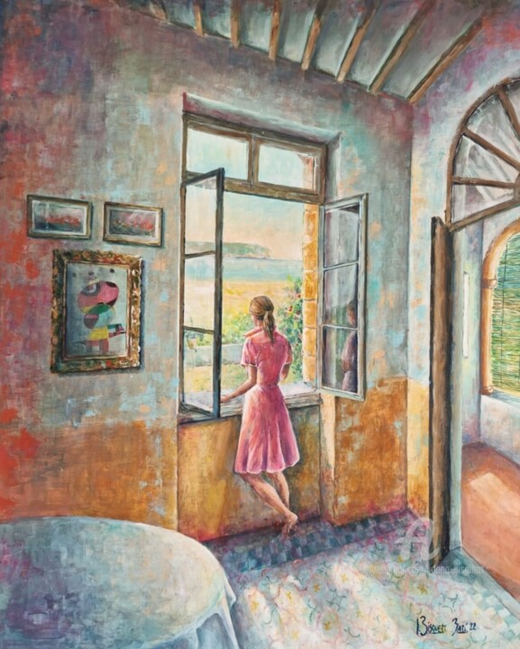 Pintura titulada "La chica de la vent…" por Joana Bisquert Mari, Obra de arte original, Acrílico