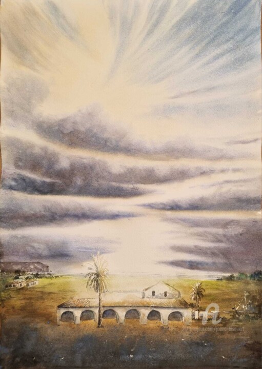 Pintura titulada "Cielo y tierra II" por Joana Bisquert Mari, Obra de arte original, Acuarela Montado en Otro panel rígido
