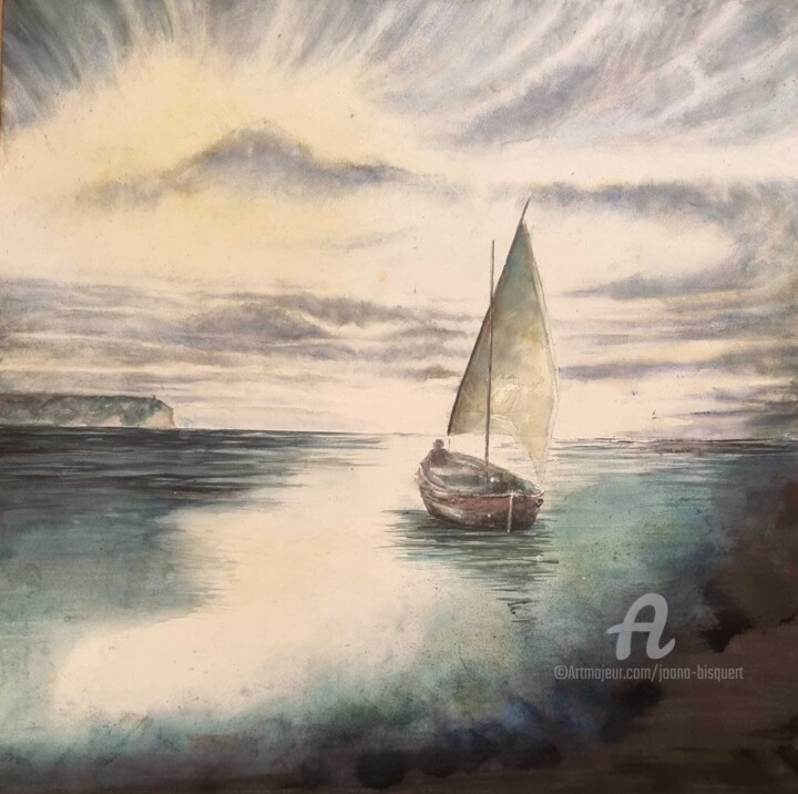 "La barca" başlıklı Tablo Joana Bisquert Mari tarafından, Orijinal sanat, Suluboya Ahşap panel üzerine monte edilmiş