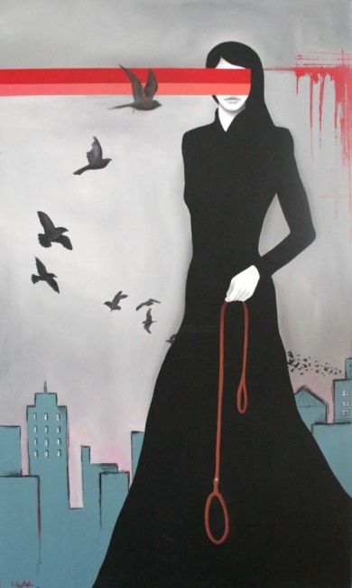 Pintura intitulada "A Dama de Negro" por Joana Lobo Anta, Obras de arte originais